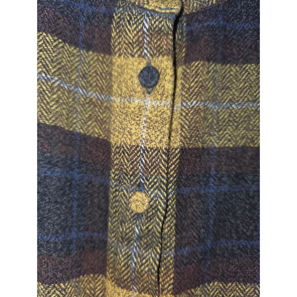 Banana Republic Women Plaid Flannel Shirt Dress Gold Navy Brown Herringbone M - Picture 5 of 5